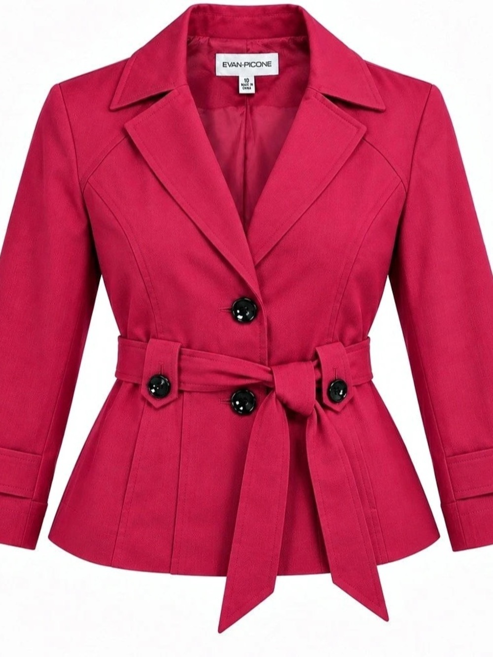 Evan Picone Women’s Size 10 Raspberry Pink Belted Trench Jacket Blazer